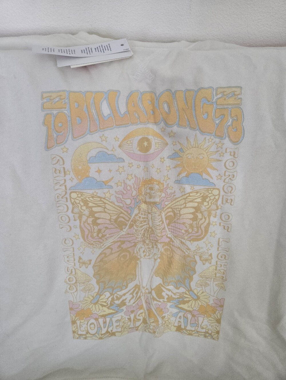 Billabong Women's Off White Sweatshirt with Retro Pink, Orange & Yellow Graphic